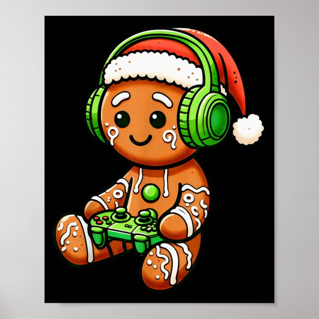 Christmas Gamer Gingerbread Santa Hat Xmas Gaming  Poster (Front)