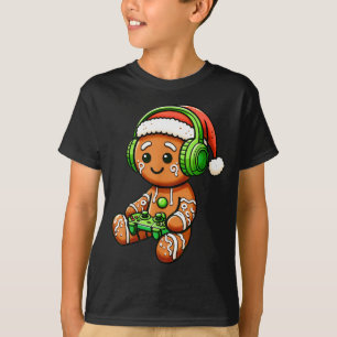 Christmas Gamer Gingerbread Santa Hat Xmas Gaming  T-Shirt