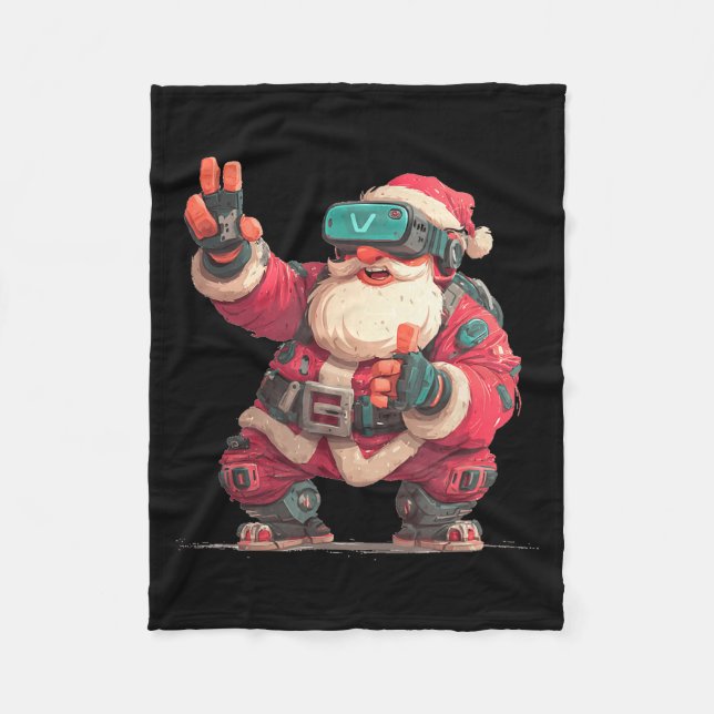 Christmas Gamer Look With This Cool Vr Santa Claus Fleece Blanket (Front)