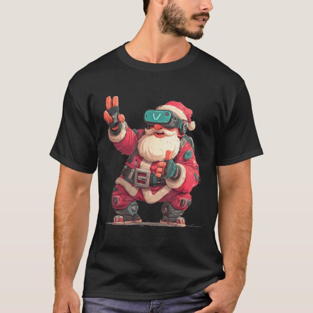 Christmas Gamer Look With This Cool Vr Santa Claus T-Shirt (Front)