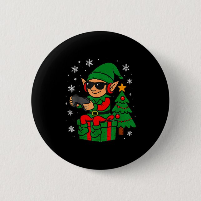Christmas Gamer Retro Elf Funny Xmas Gaming Boys K 6 Cm Round Badge (Front)
