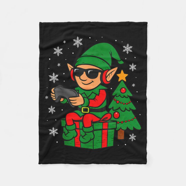 Christmas Gamer Retro Elf Funny Xmas Gaming Boys K Fleece Blanket (Front)