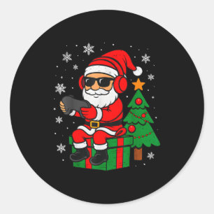 Christmas Gamer Retro Santa Funny Xmas Gaming Men Classic Round Sticker