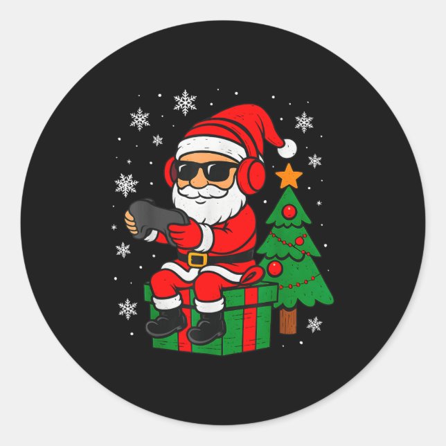 Christmas Gamer Retro Santa Funny Xmas Gaming Men  Classic Round Sticker (Front)