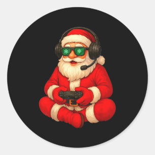 Christmas Gamer Santa Video Game Gaming Boys Men K Classic Round Sticker