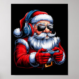 Christmas Gamer Santa Xmas Gaming Men Boys Kids Te Poster