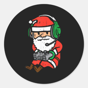 Christmas Gamer Santa Xmas Gaming Men Boys Kids Yo Classic Round Sticker