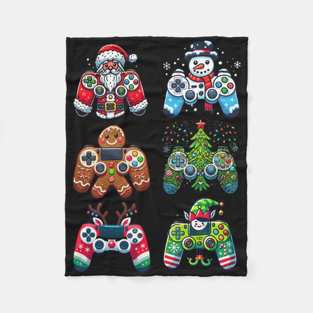 Christmas Gaming Controllers Santa Elf Xmas Christ Fleece Blanket (Front)