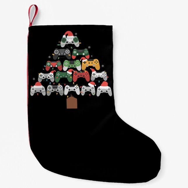 Christmas Gaming Tree Gamers Gamer Xmas Gifts  Small Christmas Stocking (Front)