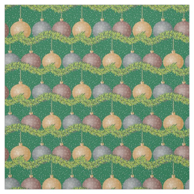 Christmas garland and ornaments holiday pattern fabric (Swatch)
