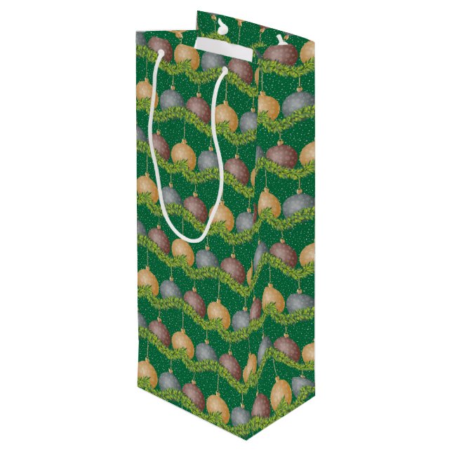 Christmas garland and ornaments holiday pattern wine gift bag (Back Angled)
