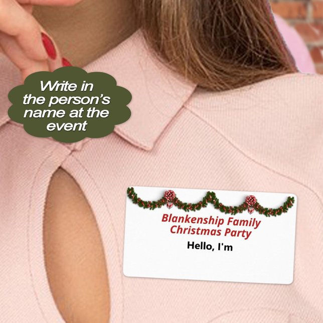Christmas Garland and Red Bow Paper Name Tag (Make custom sticker name tags a party of your Christmas event essentials to help guests remember. )