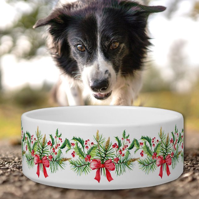 Christmas garland berries red bow pet bowl (Creator Uploaded)