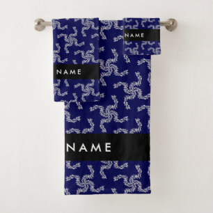 Christmas Garland, Blue, Your name, Personalise Bath Towel Set