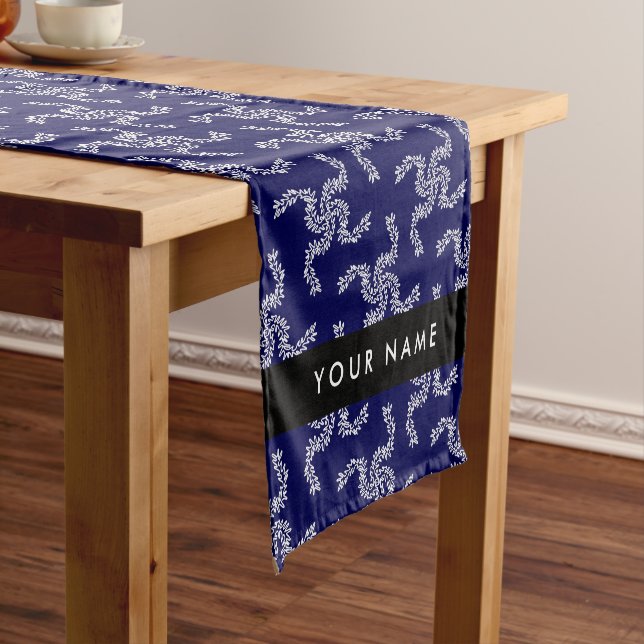 Christmas Garland, Blue, Your name, Personalise Short Table Runner (In Situ)
