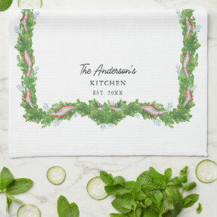 Christmas garland bow Family Kitchen Custom Tea Towel