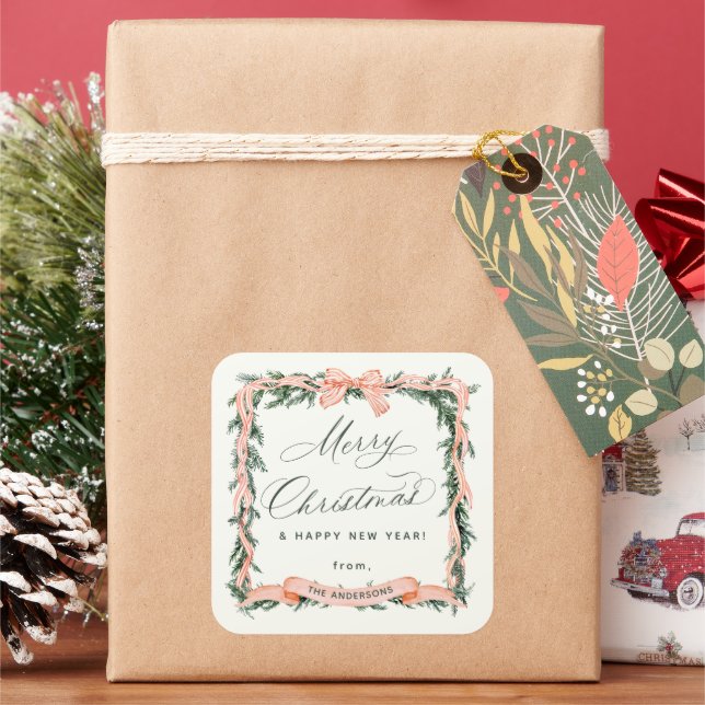 CHRISTMAS GARLAND Christmas Frame Square Sticker (Holiday)