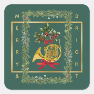 Christmas Garland Dark Green Square Sticker