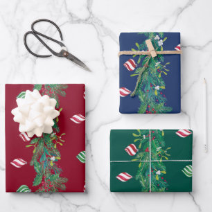 Christmas Garland Fir Branches Mistletoe Holly  Wrapping Paper Sheet