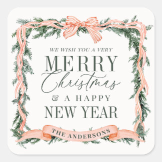 Christmas Garland Frame Holiday Square Sticker