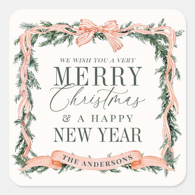 Christmas Garland Frame Holiday Square Sticker (Front)