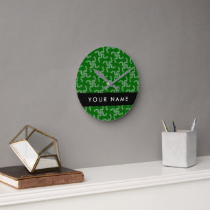 Christmas Garland, Green, Your name, Personalise Round Clock