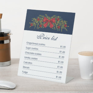 Christmas Garland On Blue - Christmas Price List Pedestal Sign