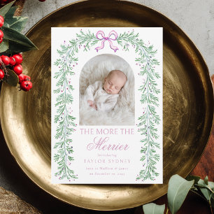 Christmas Garland Preppy Pink Girl Baby Birth Announcement