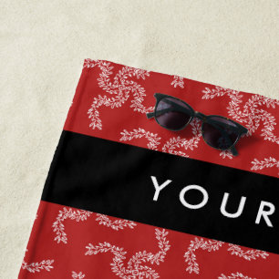 Christmas Garland, Red, Your name, Personalise Beach Towel