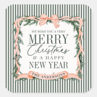 Christmas Garland Ribbon Frame Square Sticker