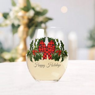 Christmas Garland  Stemless Wine Glass