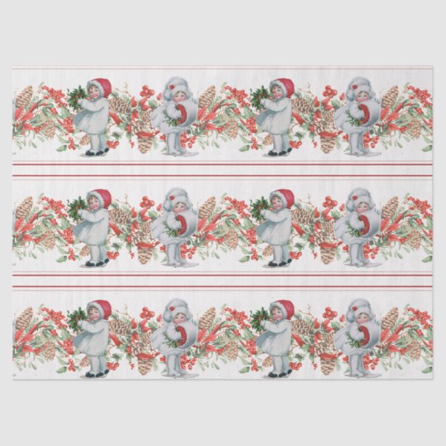 Christmas Garland Vintage Girl Pinecone Berries  Tissue Paper (Front)