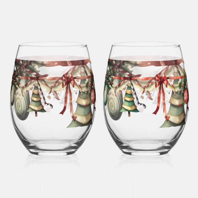 Christmas Garland Wine Glass Set (Front)