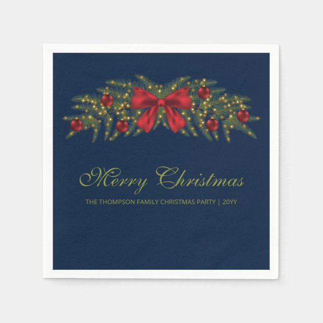 Christmas Garland With A Red Bow And Baubles Napkin (Front)
