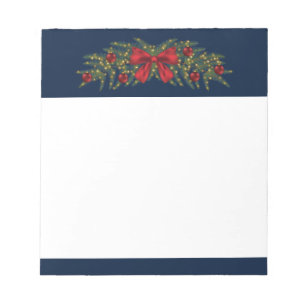 Christmas Garland With A Red Bow And Baubles Notepad