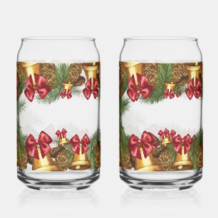 Christmas Garland with Gold Bells & Red Bows Can Glass