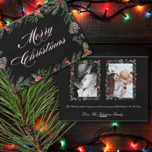 Christmas Garland with Holly 2 Photo Christmas  Holiday Card