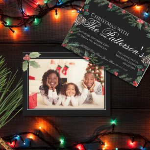 Christmas Garland with Holly Christmas Party  Invitation