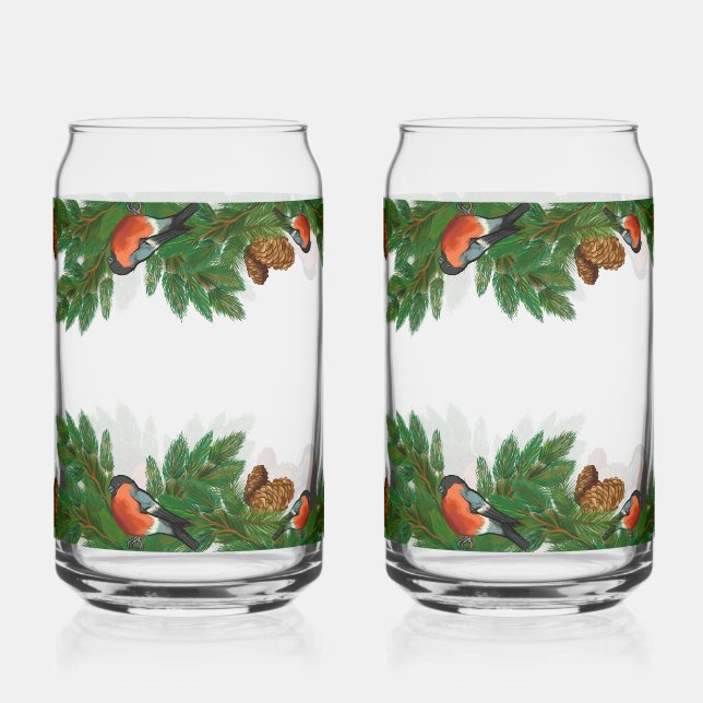 Christmas Garland with Pine Cones & Birds Can Glass (Front)
