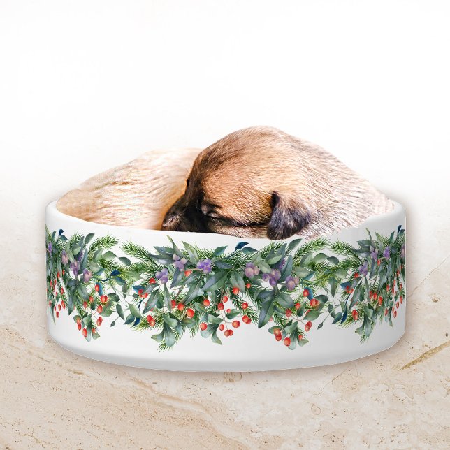 Christmas garland wreath floral pine berries pet bowl (Creator Uploaded)