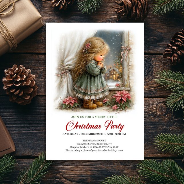 Christmas Gathering Invitation Cute Girl Winter  (Christmas Gathering Invitation Cute Girl Winter Scene)
