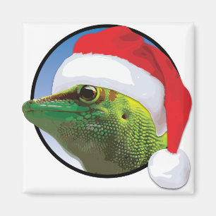 Christmas Gecko - 2 Inch Square Magnet
