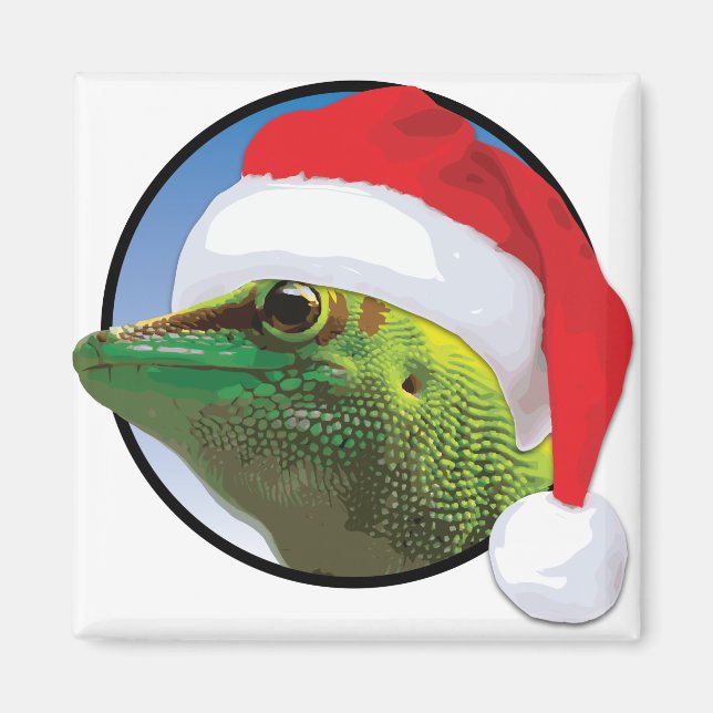 Christmas Gecko - 2 Inch Square Magnet (Front)
