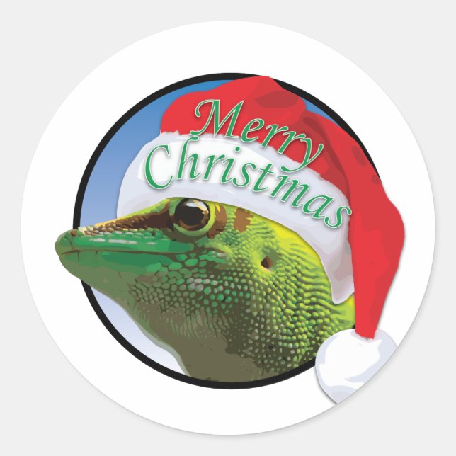 Christmas Gecko - Classic Round Sticker, Glossy Classic Round Sticker (Front)