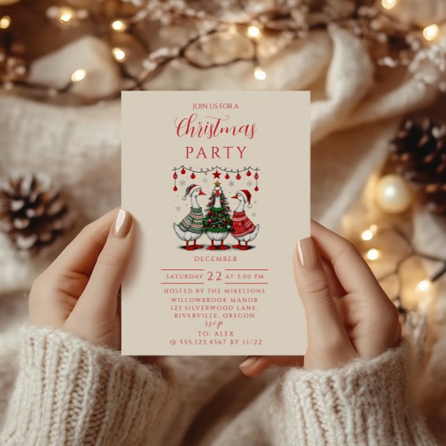 Christmas Geese in Cosy Sweaters Invitation (Creator Uploaded)