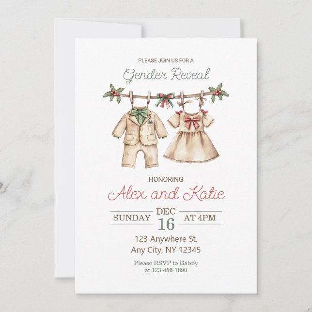 Christmas gender reveal editable invitation (Front)