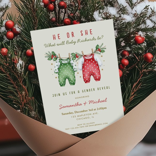 Christmas gender reveal winter holiday clothes invitation (Creator Uploaded)