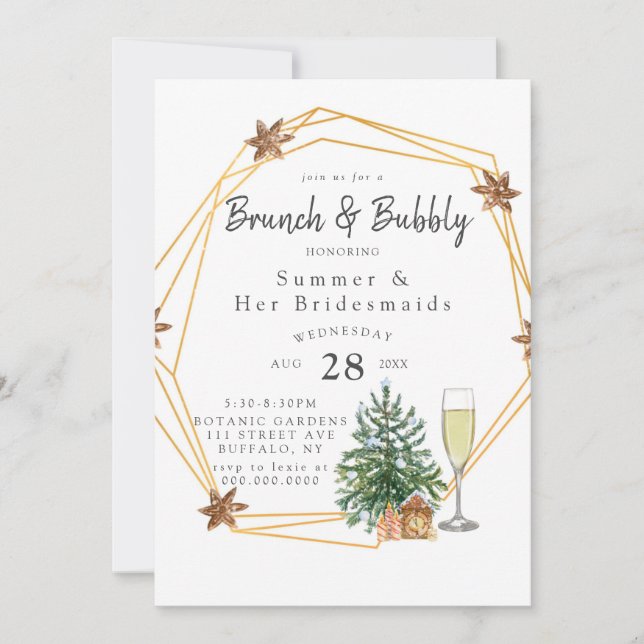 Christmas Geometric Gold Brunch and Bubbly Invitation (Front)