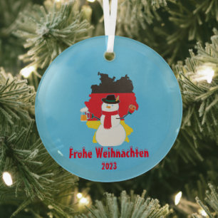 Christmas German Flag snowman Glass Tree Decoration