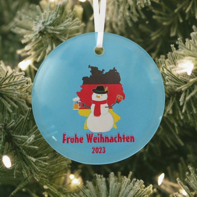 Christmas German Flag snowman Glass Tree Decoration (Insitu)